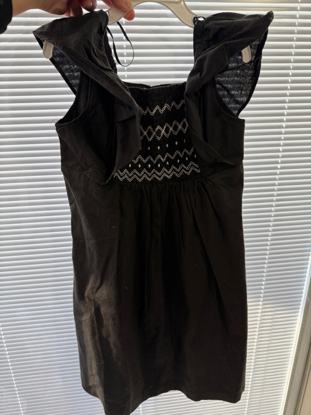H&M Black Smocked Mini Dress with Ruffle Sleeves